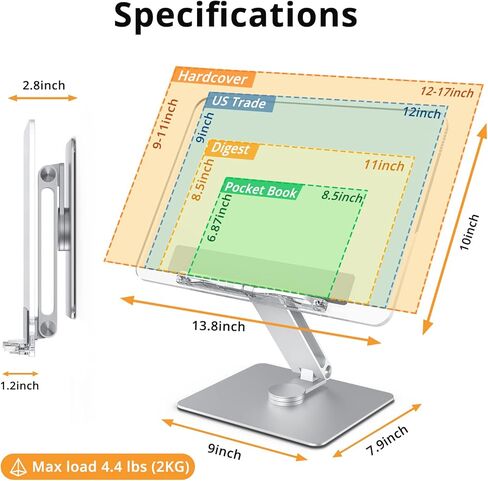 حامل كتب أكريليك، دوار، لوحة شفافة، يدور 360 درجة، زاوية ارتفاع قابلة للتعديل، قابل للطي، حامل كتب للقراءة، حامل الكمبيوتر المحمول، WFH، الدراسة، حامل الكتابة، الحد الأدنى in Kuwait