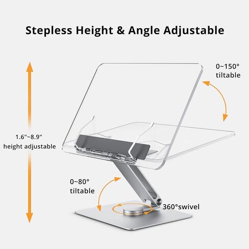 حامل كتب أكريليك، دوار، لوحة شفافة، يدور 360 درجة، زاوية ارتفاع قابلة للتعديل، قابل للطي، حامل كتب للقراءة، حامل الكمبيوتر المحمول، WFH، الدراسة، حامل الكتابة، الحد الأدنى in Kuwait