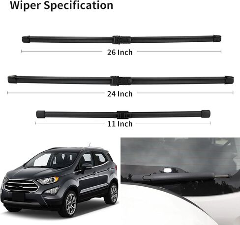 استبدال مساحات الزجاج الأمامي من WINNERS متوافقة مع Ford EcoSport 2018 2019 2020 2021 2022 2023، شفرات المساحات لسيارتي، تشمل الجبهة 26 بوصة، 24 بوصة والخلفية 11 بوصة in Kuwait