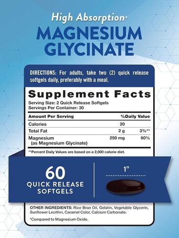 Nature's Truth Magnesium Glycinate Softgels | 250mg | 60 Pills | High Absorption | Non-GMO & Gluten Free Supplement in Saudi Arabia