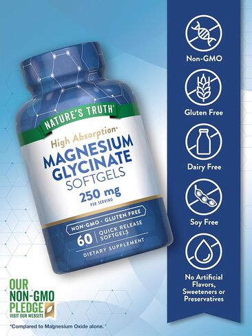 Nature's Truth Magnesium Glycinate Softgels | 250mg | 60 Pills | High Absorption | Non-GMO & Gluten Free Supplement in Saudi Arabia