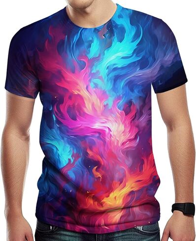 Colorful T-Shirts for Men 3D Neon Abstract Tee Adult Summer Casual Shirts in Kuwait
