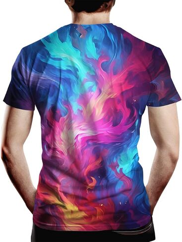 Colorful T-Shirts for Men 3D Neon Abstract Tee Adult Summer Casual Shirts in Kuwait