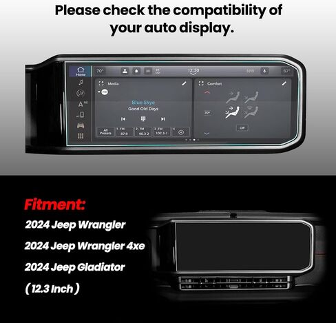واقي شاشة غير لامع متوافق مع 12.3 بوصة 2024 Jeep Wrangler JL/Gladiator JT/Wrangler 4XE GPS للملاحة التي تعمل باللمس وملحقات طبقة حماية من الزجاج المقسى (مضادة للوهج) in Kuwait