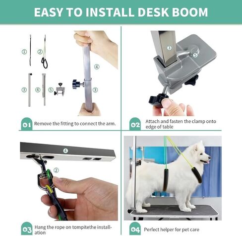 Dog Grooming Table Arm - 37" Dog Grooming Arm Dog Grooming Stand with Loop Noose Foldable Dog Grooming Harness for Small Medium Dogs (Silver) in Kuwait