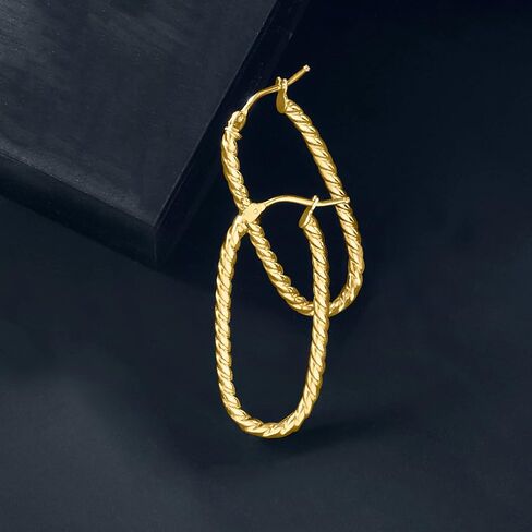 روس سيمونز الإيطالية 14kt الذهب الأصفر الملتوية البيضاوي هوب الاقراط in Saudi Arabia