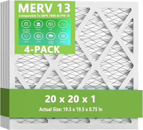 (4 عبوات) 20 × 20 × 1 مرشحات هواء للفرن، MPR 1900 & FPR 10، مرشح هواء مطوي MERV 13 (الحجم الفعلي: 19.50 بوصة × 19.50 بوصة × 0.75 بوصة) in Kuwait
