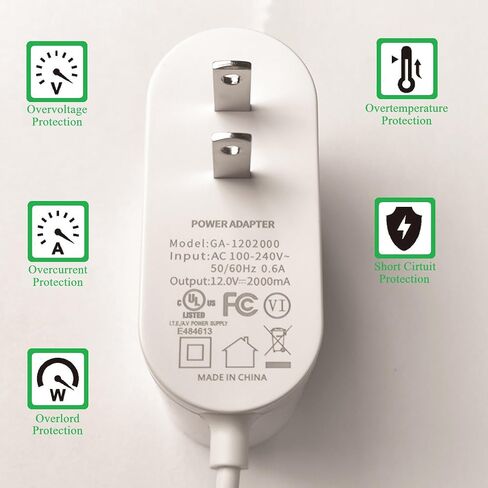 AC/DC Power Adapter (Input AC 100-240V~ 50/60Hz 0.6A, Output DC 12.0V Max 2A) Includes 9.84 Ft (3-Meters) Power Cord and Plug 5.5mm*2.1mm. in Saudi Arabia