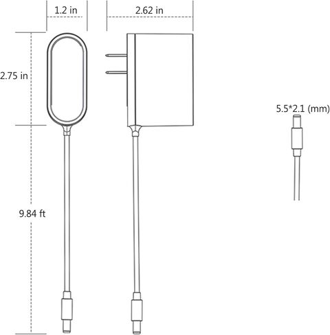 AC/DC Power Adapter (Input AC 100-240V~ 50/60Hz 0.6A, Output DC 12.0V Max 2A) Includes 9.84 Ft (3-Meters) Power Cord and Plug 5.5mm*2.1mm. in Saudi Arabia
