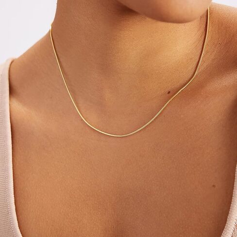 قلادة على شكل ثعبان من الذهب الحقيقي عيار 14 قيراط للنساء | قلادة سلسلة أنيقة من الذهب عيار 14 قيراط | طبقات قلادة القلائد | مجوهرات سلسلة حساسة | هدايا عيد الميلاد، 18 بوصة in Kuwait