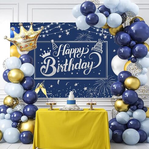 Happy Birthday Backdrop Happy Birthday Banner Birthday Decorations with 114pcs Black Gold Balloon and Balloon Arch Kit Birthday Party Supplies for Men Women ,72.8 x 43.3inch (Black and Gold) in Saudi Arabia