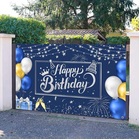 Happy Birthday Backdrop Happy Birthday Banner Birthday Decorations with 114pcs Black Gold Balloon and Balloon Arch Kit Birthday Party Supplies for Men Women ,72.8 x 43.3inch (Black and Gold) in Saudi Arabia