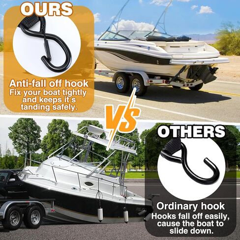 Boat Trailer Straps, 2 Pcs Transom Straps 1200 LBS with Anti-Fall Off Hook & Heavy Duty Boat Trailer Winch Strap 12000 LBS, Bass Boat Accessories for Towing and Fixing Boats in Kuwait
