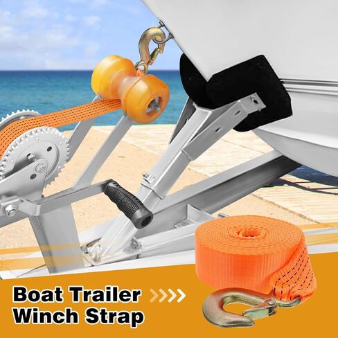 Boat Trailer Straps, 2 Pcs Transom Straps 1200 LBS with Anti-Fall Off Hook & Heavy Duty Boat Trailer Winch Strap 12000 LBS, Bass Boat Accessories for Towing and Fixing Boats in Kuwait