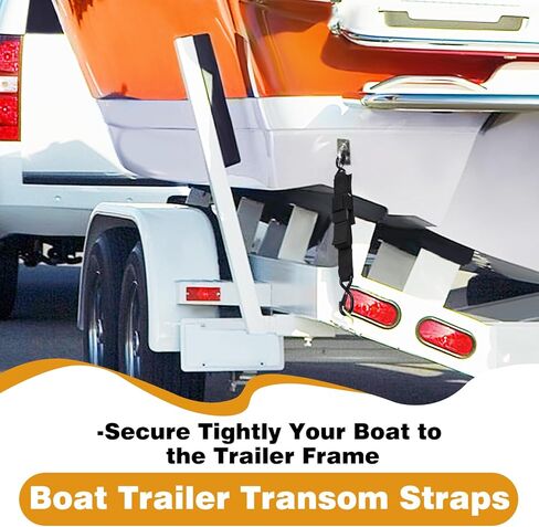 Boat Trailer Straps, 2 Pcs Transom Straps 1200 LBS with Anti-Fall Off Hook & Heavy Duty Boat Trailer Winch Strap 12000 LBS, Bass Boat Accessories for Towing and Fixing Boats in Kuwait