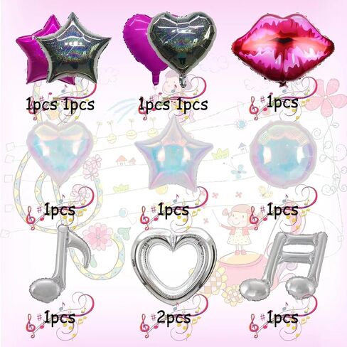 12 Pcs Sing Girl Birthday Party Balloons, Popular Vocalist Party Supplies Music Aluminum Foil Balloon Singer Themed Party, Girls Birthday Era Fans Celebration Party Supplies in Saudi Arabia