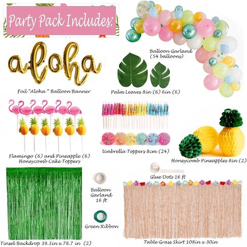 Penny & Pigment Hawaiian Party Decorations - Cursive "Aloha" Balloons, Clear Monstera Leaf Balloons, Summer Beach Pool Party Decorations, Luau Party Decorations - Includes Downloadable Content in Saudi Arabia