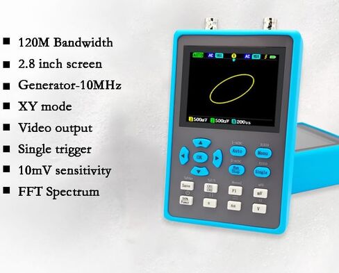 راسم الذبذبات DSO2512G، مولد إشارة بقناتين مع شاشة LCD بإضاءة خلفية 2.8 بوصة، عرض النطاق الترددي 120 ميجا هرتز، معدل أخذ العينات 500MSa/s، XY/YT/Roll، مشغل تلقائي/عادي/مفرد، طيف FFT، ARM وFPGA in Kuwait