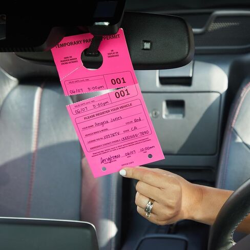 Juvale 100 Pack Temporary Parking Permit Hang Tags for Car Rear View Mirror, Valet Pass, Numbered 1-100 (Pink, 7.75 x 4.25 in) in Saudi Arabia