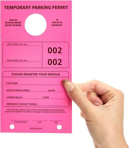 Juvale 100 Pack Temporary Parking Permit Hang Tags for Car Rear View Mirror, Valet Pass, Numbered 1-100 (Pink, 7.75 x 4.25 in) in Saudi Arabia