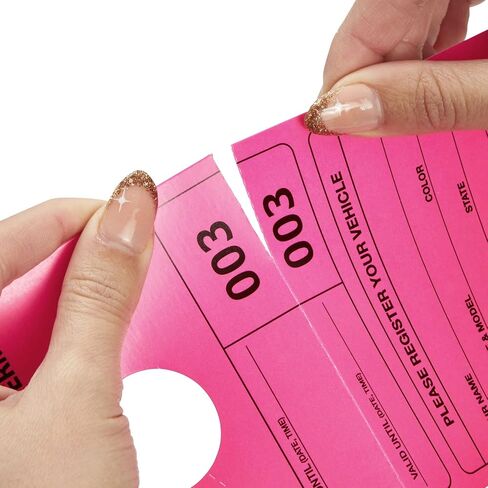 Juvale 100 Pack Temporary Parking Permit Hang Tags for Car Rear View Mirror, Valet Pass, Numbered 1-100 (Pink, 7.75 x 4.25 in) in Saudi Arabia