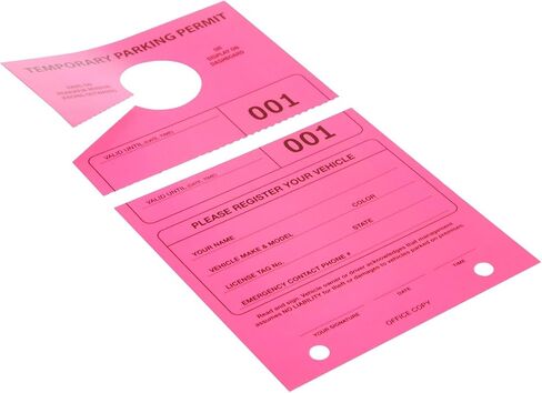 Juvale 100 Pack Temporary Parking Permit Hang Tags for Car Rear View Mirror, Valet Pass, Numbered 1-100 (Pink, 7.75 x 4.25 in) in Saudi Arabia