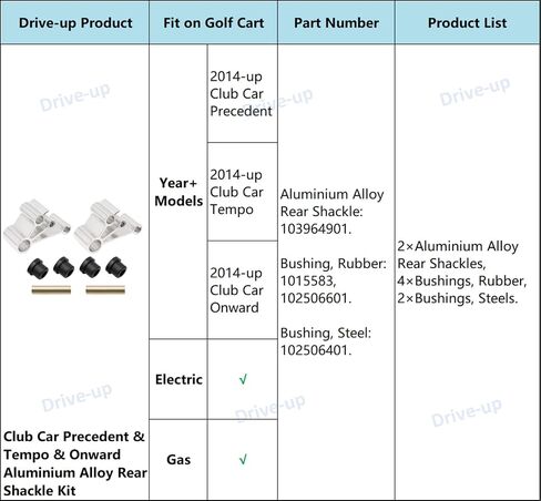 Drive-up Golf Cart Aluminium Alloy Rear Shackle Kit Bushing and Sleeves for 2014-Up Club Car Precedent Tempo and Onward G&E Models OEM 103964901 in Saudi Arabia