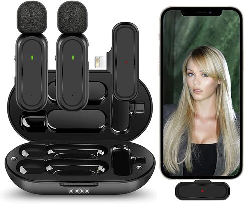 ميكروفون Lavalier لاسلكي لأجهزة iPhone/iPad - 2 ميكروفونات احترافية صغيرة مثبتة على الصدر مع حقيبة شحن in Saudi Arabia
