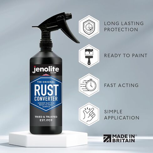 JENOLITE Rust Converter for Metal Trigger Spray| 500ml (16.9 fl oz) | Rust Converter & Inhibitor | Rust Remedy, Rust Reformer for Metal | Convert Rust to A Ready to Paint Surface in Kuwait