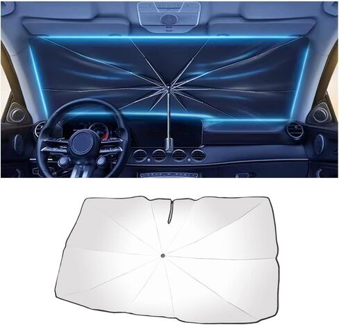 مظلة تظليل للزجاج الأمامي للسيارة، 2024 تصميم مفتوح مطور، كتل قابلة للطي للأشعة فوق البنفسجية بنسبة 99.9% وارتفاع، ملحقات داخلية للسيارات حماية من الشمس تناسب معظم ملحقات السيارات للسيارات in Kuwait