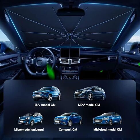 مظلة تظليل للزجاج الأمامي للسيارة، 2024 تصميم مفتوح مطور، كتل قابلة للطي للأشعة فوق البنفسجية بنسبة 99.9% وارتفاع، ملحقات داخلية للسيارات حماية من الشمس تناسب معظم ملحقات السيارات للسيارات in Kuwait