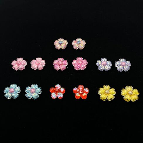 Bling Flower Shoe Charms，Colorful Sparkle Shoe Accessories Decoration for Clog Sandals，Resin material Pins for Bracelet Wristband，Women Men Boys Girls Party Favor Gifts in Saudi Arabia
