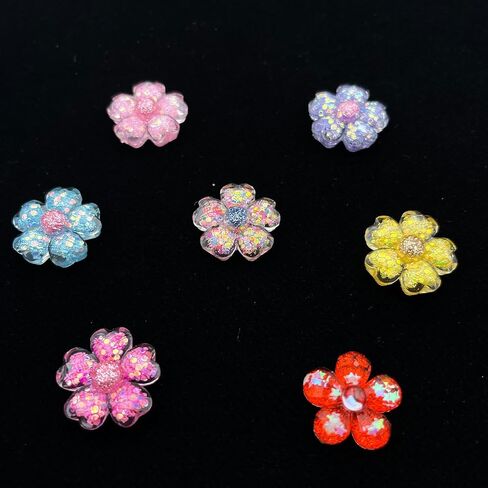Bling Flower Shoe Charms，Colorful Sparkle Shoe Accessories Decoration for Clog Sandals，Resin material Pins for Bracelet Wristband，Women Men Boys Girls Party Favor Gifts in Saudi Arabia