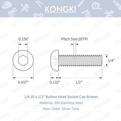براغي براغي برأس مقبس 1/4-20 × 1/2 بوصة، 304 من الفولاذ المقاوم للصدأ 18-8، محرك ألين سداسي، خيط آلي بالكامل، لمسة نهائية لامعة، 50 قطعة in Kuwait