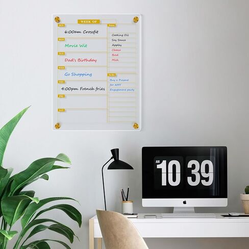 MaxGear Clear Weekly Dry Erase Calendar for Wall, 12'' x 16 ''Non-Magnetic Acrylic Dry Erase Board, Meal Plan & Grocery List White Board for Wall, Include 4 Markers, 1 Eraser and 1 Acrylic Pen Shelf in Saudi Arabia