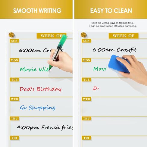 MaxGear Clear Weekly Dry Erase Calendar for Wall, 12'' x 16 ''Non-Magnetic Acrylic Dry Erase Board, Meal Plan & Grocery List White Board for Wall, Include 4 Markers, 1 Eraser and 1 Acrylic Pen Shelf in Saudi Arabia