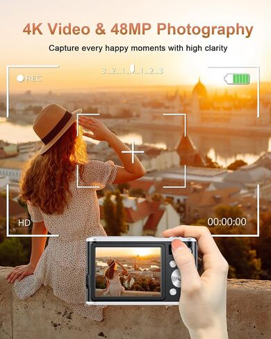 4K Digital Camera, Camkory AutoFocus Point and Shoot Digital Camera with 32GB Card, 16X Zoom, Flash Compact 48MP Cameras for Photogrpahy Small Travel Camera for Teens Adults Beginners, Black in Saudi Arabia
