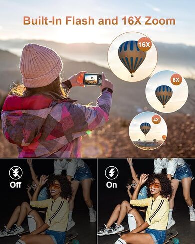 4K Digital Camera, Camkory AutoFocus Point and Shoot Digital Camera with 32GB Card, 16X Zoom, Flash Compact 48MP Cameras for Photogrpahy Small Travel Camera for Teens Adults Beginners, Black in Saudi Arabia
