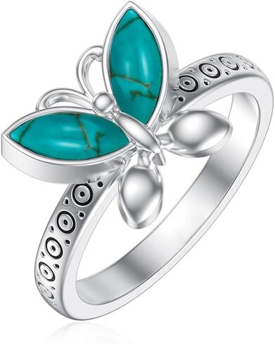 Turquoise Butterfly Ring 925 Sterling Silver Genuine Turquoise Vintage Boho Ring Western Jewelry Gift for Women Wife Mom Her in Saudi Arabia