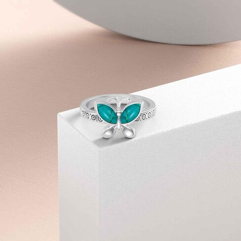Turquoise Butterfly Ring 925 Sterling Silver Genuine Turquoise Vintage Boho Ring Western Jewelry Gift for Women Wife Mom Her in Saudi Arabia