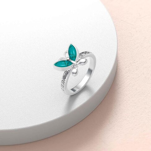 Turquoise Butterfly Ring 925 Sterling Silver Genuine Turquoise Vintage Boho Ring Western Jewelry Gift for Women Wife Mom Her in Saudi Arabia