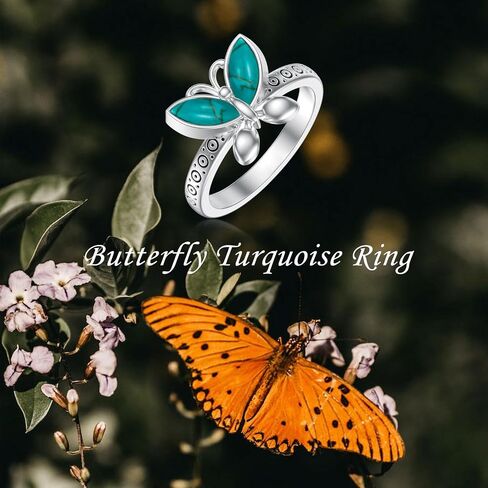 Turquoise Butterfly Ring 925 Sterling Silver Genuine Turquoise Vintage Boho Ring Western Jewelry Gift for Women Wife Mom Her in Saudi Arabia