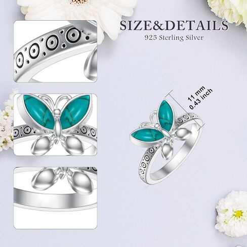 Turquoise Butterfly Ring 925 Sterling Silver Genuine Turquoise Vintage Boho Ring Western Jewelry Gift for Women Wife Mom Her in Saudi Arabia