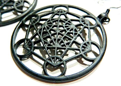 Metatron's Cube Earrings Matte Black large metal hoops Lucky 13 sacred flower fruit of life geometry in Saudi Arabia