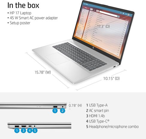 كمبيوتر محمول HP Everyday Essential (17.3 بوصة بدقة عالية كاملة وذاكرة وصول عشوائي سعتها 16 جيجابايت | سعة تخزين 1 تيرابايت) in Saudi Arabia