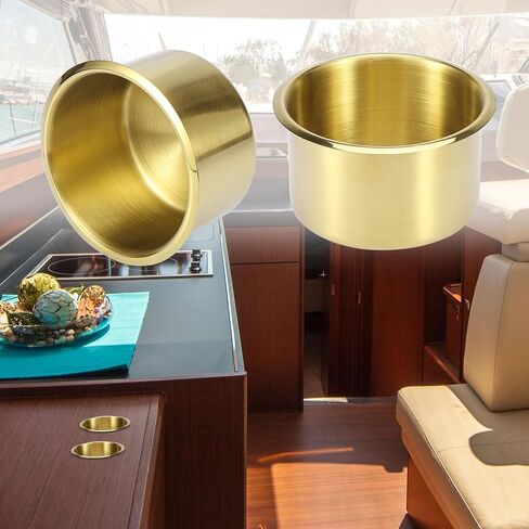 X AUTOHAUX 2pcs Stainless Steel Universal Cup Drink Holder Insert Replacement Gold Tone for Marine Boats RVs in Saudi Arabia