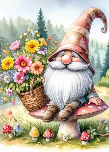 MXJSUA Round Garden Gnome Diamond Art Painting Kit,5D Diamond Gem Art Kit Painting for Adults,DIY Diamond Art Painting Gemstone Art Home Wall Decoration,12x16 Inch/30x40cm in Saudi Arabia