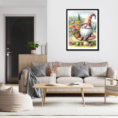 MXJSUA Round Garden Gnome Diamond Art Painting Kit,5D Diamond Gem Art Kit Painting for Adults,DIY Diamond Art Painting Gemstone Art Home Wall Decoration,12x16 Inch/30x40cm in Saudi Arabia