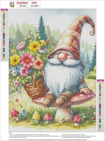 MXJSUA Round Garden Gnome Diamond Art Painting Kit,5D Diamond Gem Art Kit Painting for Adults,DIY Diamond Art Painting Gemstone Art Home Wall Decoration,12x16 Inch/30x40cm in Saudi Arabia