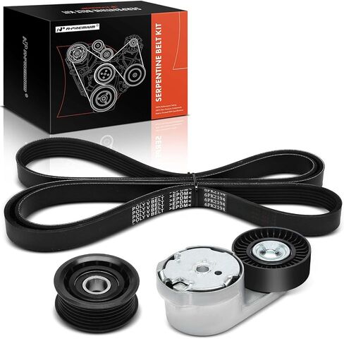 مجموعة محرك سير السربنتين A-Premium مع شداد وبكرة تباطؤ متوافقة مع Ram ProMaster 1500، ProMaster 2500، ProMaster 3500، 2014 2015 2016 2017 2018، 3.6 لتر، مجموعة 3 قطع in Saudi Arabia